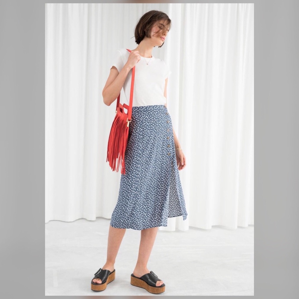 Asymmetrical button midi skirt in micro floral